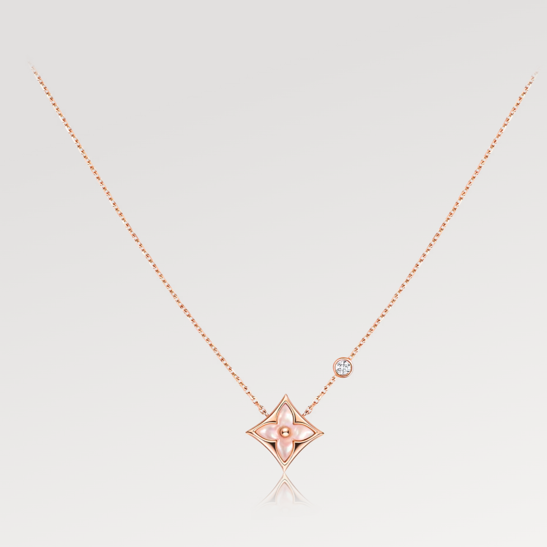 [Amore Jewels]STAR PINK MOP 1 DIAMOND PINK GOLD NECKLACE