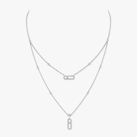 [Amore Jewels]2 Rows Rose Gold Diamond Pave_ Necklace Move Uno