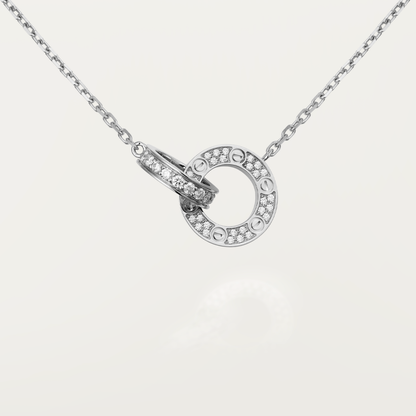 [Amore Jewels]LOVE 7.6MM NECKLACE ROSE GOLD AND SILVER  FULL DIAMOND