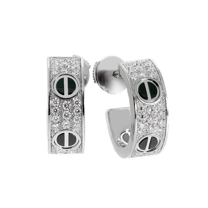 [Amore Jewels]LOVE CERAMIC DIAMOND PAVED SILVER EARRINGS