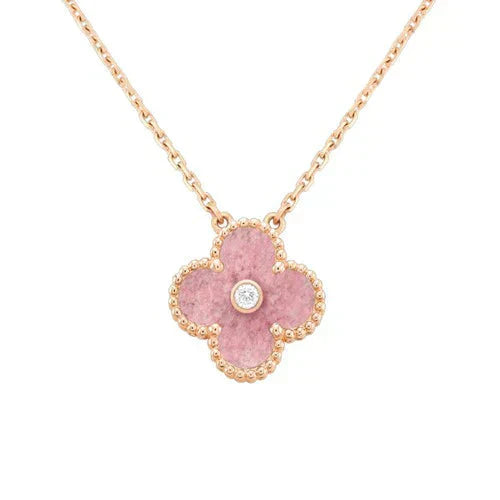 [Amore Jewels]CLOVER 15MM DIAMOND RHODONITE NECKLACE