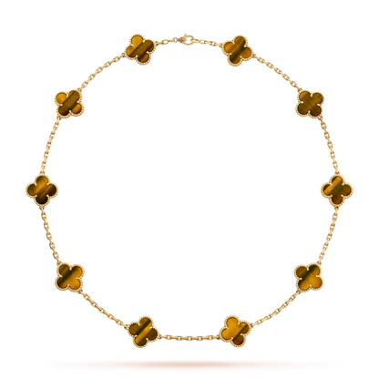 [Amore Jewels]CLOVER 10 MOTIFS TIGER EYE NECKLACE