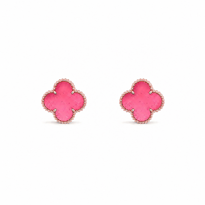 [Amore Jewels]NEW CLOVER 15MM PINK ENAMEL STUD EARRINGS