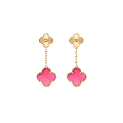 [Amore Jewels]NEW CLOVER 2 MOTIF PINK ENAMEL EARRINGS