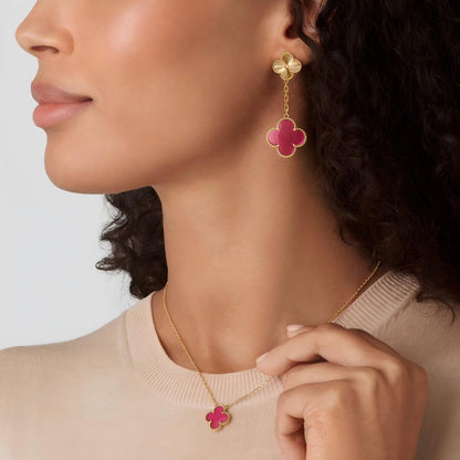 [Amore Jewels]NEW CLOVER 2 MOTIF PINK ENAMEL EARRINGS