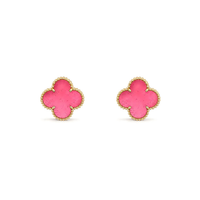 [Amore Jewels]NEW CLOVER 15MM PINK ENAMEL STUD EARRINGS