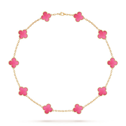 [Amore Jewels]NEW CLOVER 10 MOTIFS PINK ENAMEL NECKLACE