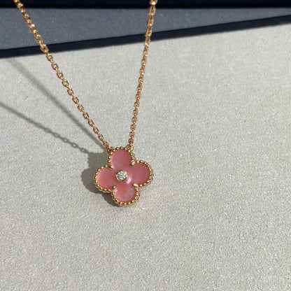 [Amore Jewels]CLOVER 15MM DIAMOND PINK MOP NECKLACE