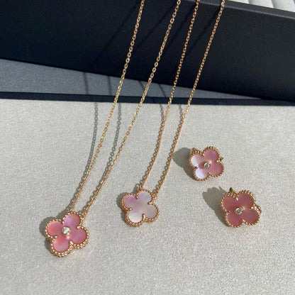 [Amore Jewels]CLOVER 15MM DIAMOND PINK MOP NECKLACE