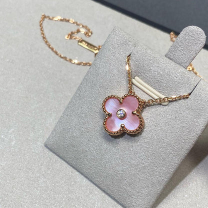 [Amore Jewels]CLOVER 15MM DIAMOND PINK MOP NECKLACE