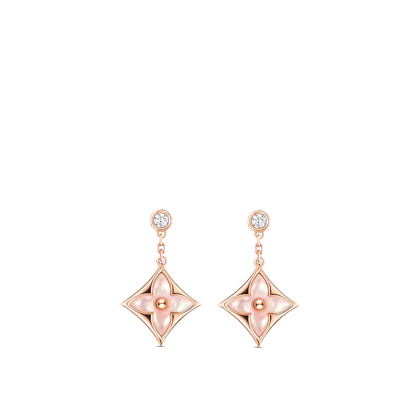 [Amore Jewels]DOUBLE STAR PINK GOLD MOP DROP EARRINGS