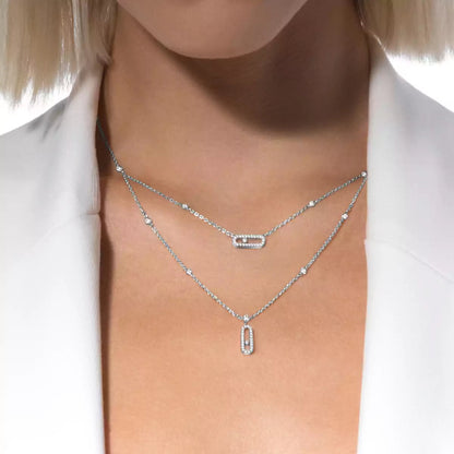 [Amore Jewels]2 Rows Rose Gold Diamond Pave_ Necklace Move Uno