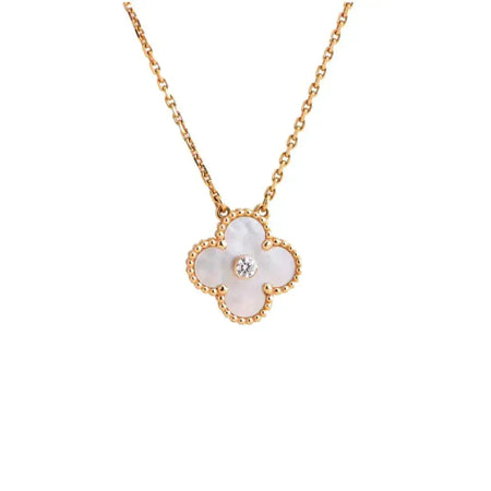 [Amore Jewels]CLOVER 15MM DIAMOND WHITE FRITILLARIA NECKLACE