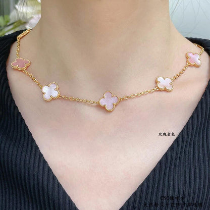 [Amore Jewels]CLOVER 10 MOTIFS PINK MOP NECKLACE