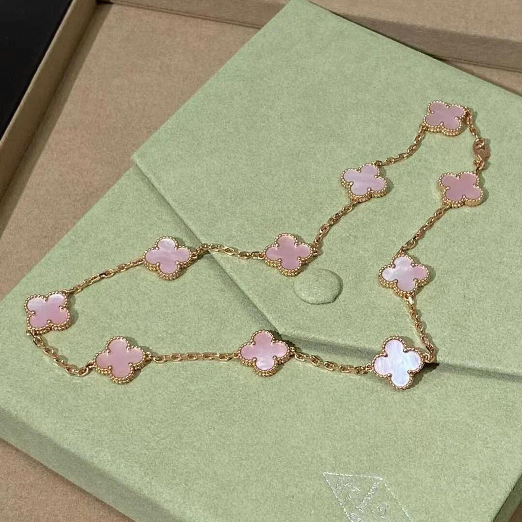 [Amore Jewels]CLOVER 10 MOTIFS PINK MOP NECKLACE