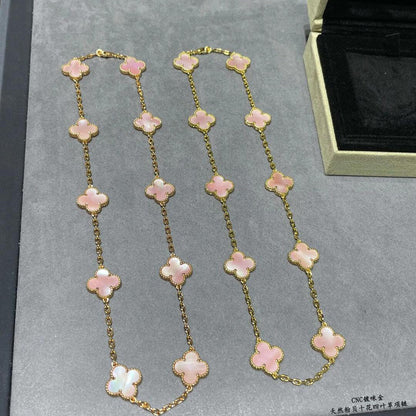 [Amore Jewels]CLOVER 10 MOTIFS PINK MOP NECKLACE