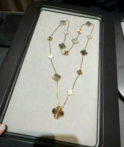 [Amore Jewels]DETACHABLE CLOVER 15(11+4) FLOWER ROSE GOLD NECKLACE SET