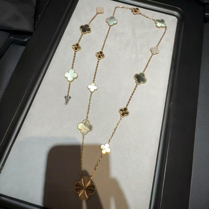 [Amore Jewels]DETACHABLE CLOVER 15(11+4) FLOWER ROSE GOLD NECKLACE SET