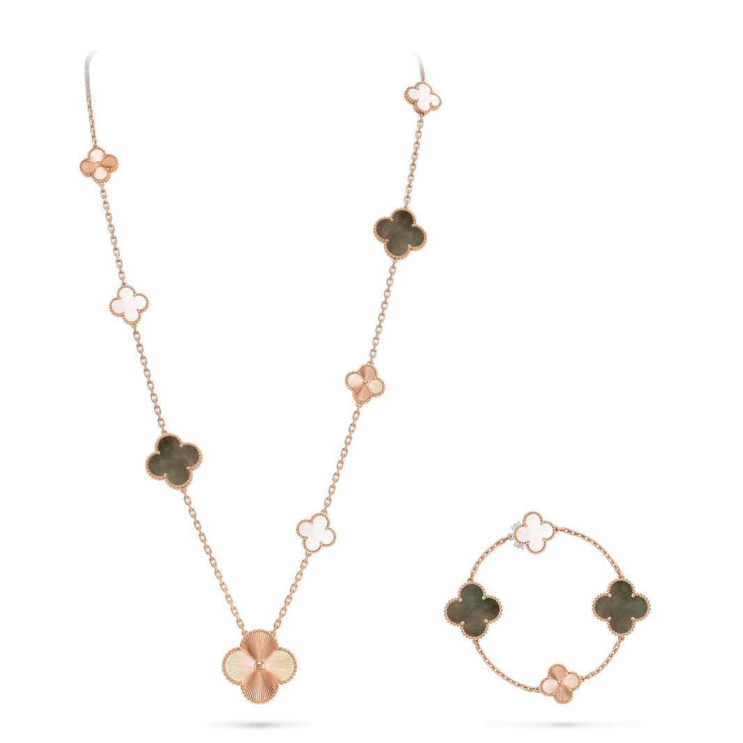 [Amore Jewels]DETACHABLE CLOVER 15(11+4) FLOWER ROSE GOLD NECKLACE SET
