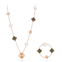 [Amore Jewels]DETACHABLE CLOVER 15(11+4) FLOWER ROSE GOLD NECKLACE SET