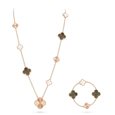 [Amore Jewels]DETACHABLE CLOVER 15(11+4) FLOWER ROSE GOLD NECKLACE SET