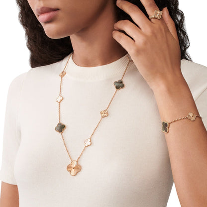 [Amore Jewels]DETACHABLE CLOVER 15(11+4) FLOWER ROSE GOLD NECKLACE SET