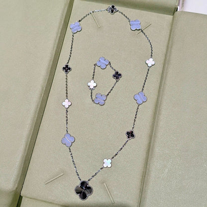 [Amore Jewels]DETACHABLE CLOVER 15(11+4) FLOWER SILVER NECKLACE SET