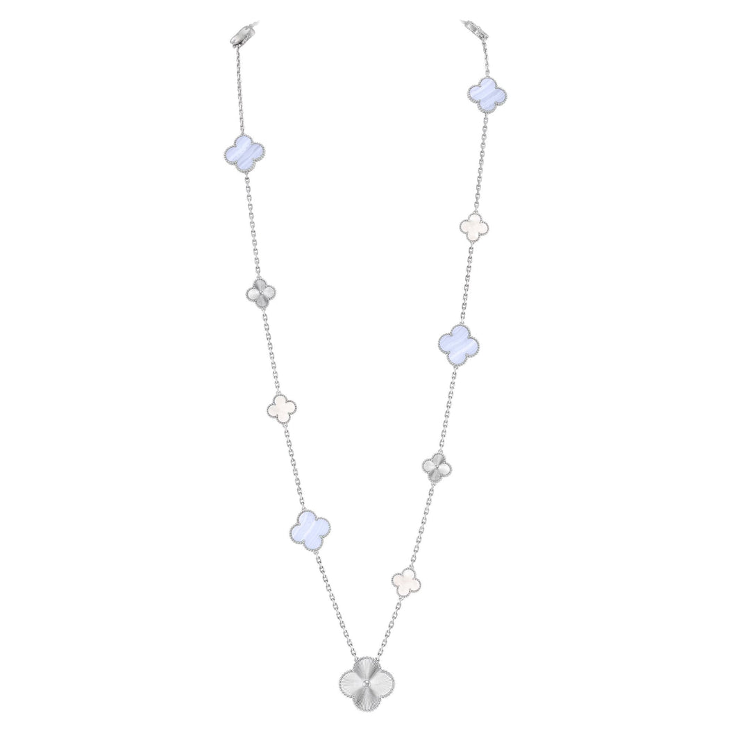 [Amore Jewels]DETACHABLE CLOVER 15(11+4) FLOWER SILVER NECKLACE SET
