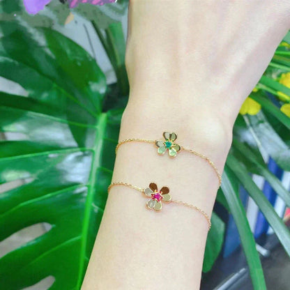 [Amore Jewels]FRIVOLE GOLD FLOWER PINK MALACHITE BRACELET