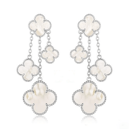 [Amore Jewels]CLOVER EARRINGS WHITE MOP 4 MOTIFS SILVER
