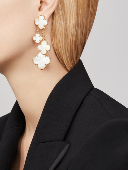 [Amore Jewels]CLOVER EARRINGS WHITE MOP 4 MOTIFS GOLD