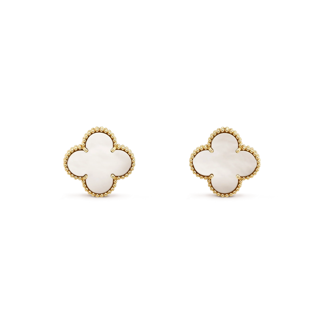 [Amore Jewels]CLOVER MEDIUM 1 MOTIFS  WHITE MOP STUD EARRINGS