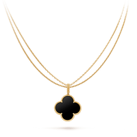 [Amore Jewels]CLOVER 25MM GOLD ONYX BIG CLOVER NECKLACE