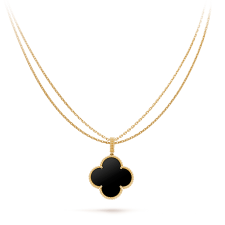 [Amore Jewels]CLOVER 25MM GOLD ONYX BIG CLOVER NECKLACE