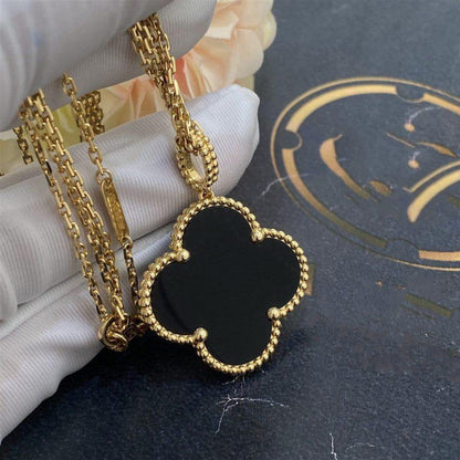 [Amore Jewels]CLOVER 25MM GOLD ONYX BIG CLOVER NECKLACE