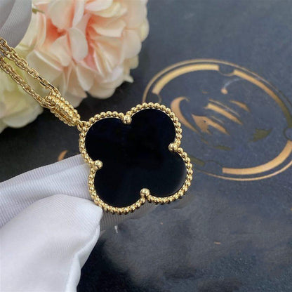 [Amore Jewels]CLOVER 25MM GOLD ONYX BIG CLOVER NECKLACE