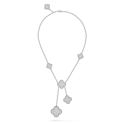 [Amore Jewels]CLOVER 5 MOTIFS SILVER DIAMONDS NECKLACE