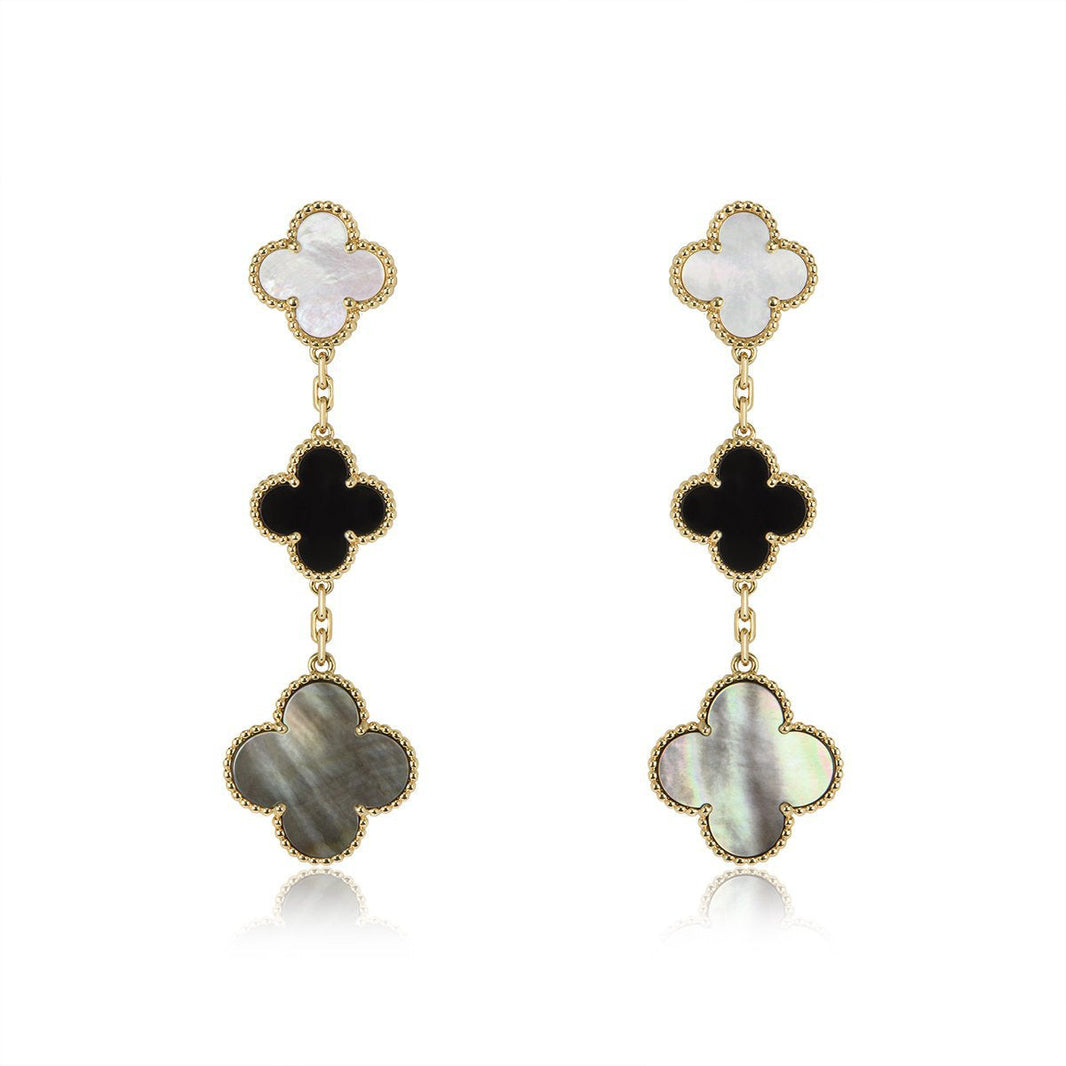 [Amore Jewels]CLOVER EARRINGS GOLD ONYX MOP 3 MOTIF