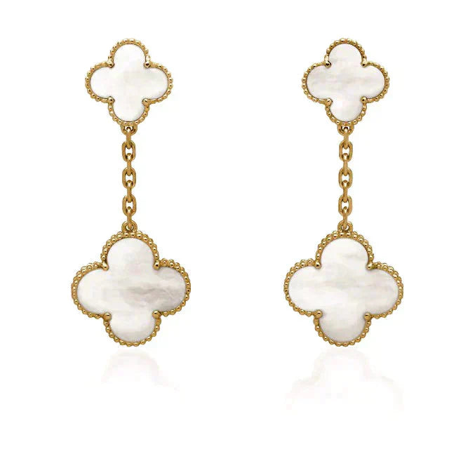 [Amore Jewels]CLOVER 2 MOTIF WHITE MOP EARRINGS