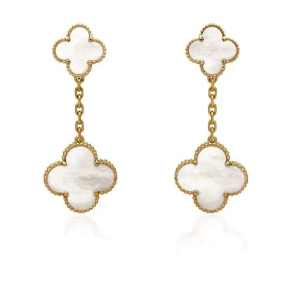 [Amore Jewels]CLOVER 2 MOTIF WHITE MOP EARRINGS