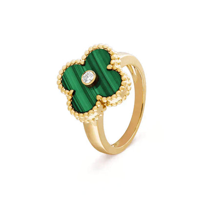 [Amore Jewels]CLOVER MALACHITE RING GOLD DIAMOND