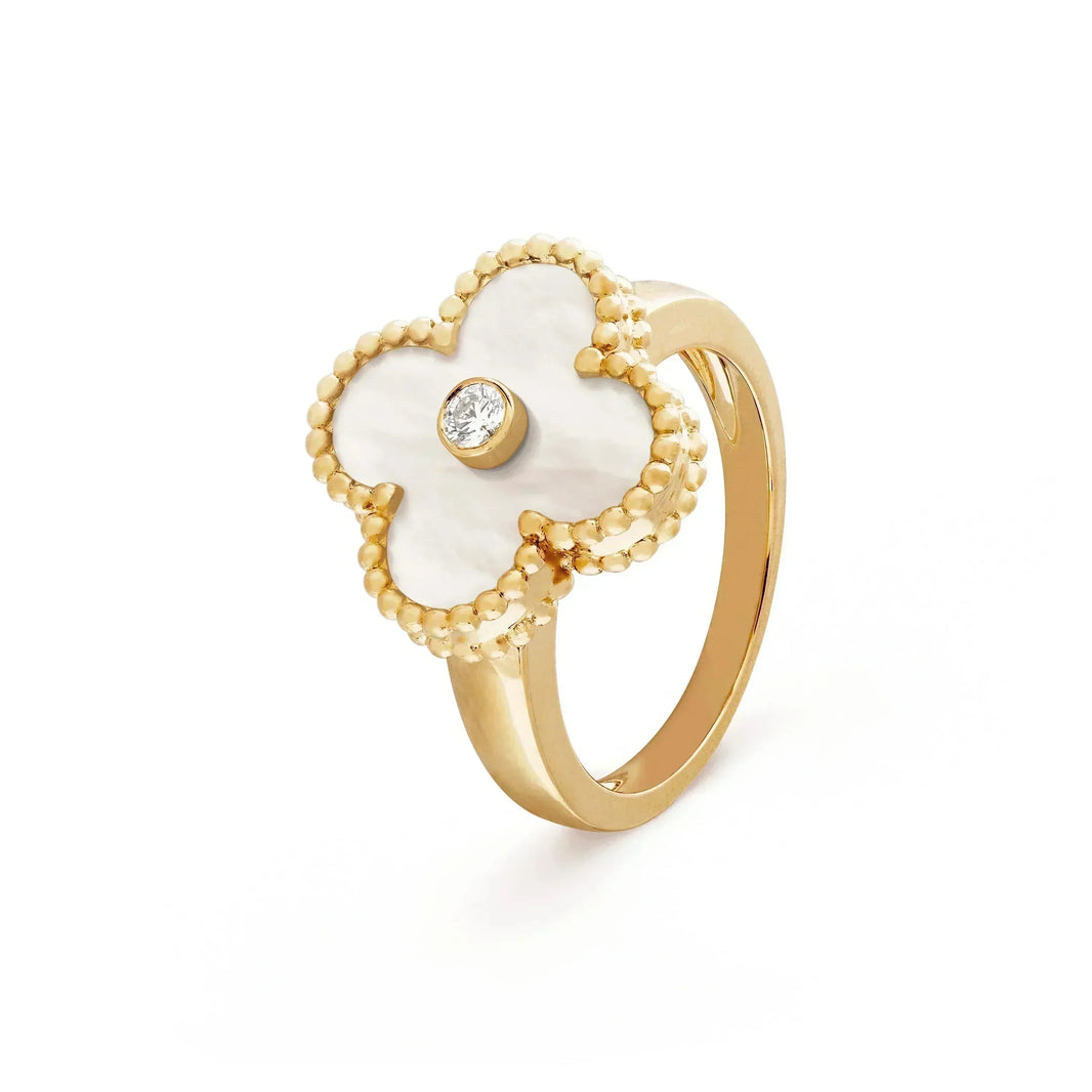 [Amore Jewels]CLOVER PINK MOP RING GOLD DIAMOND